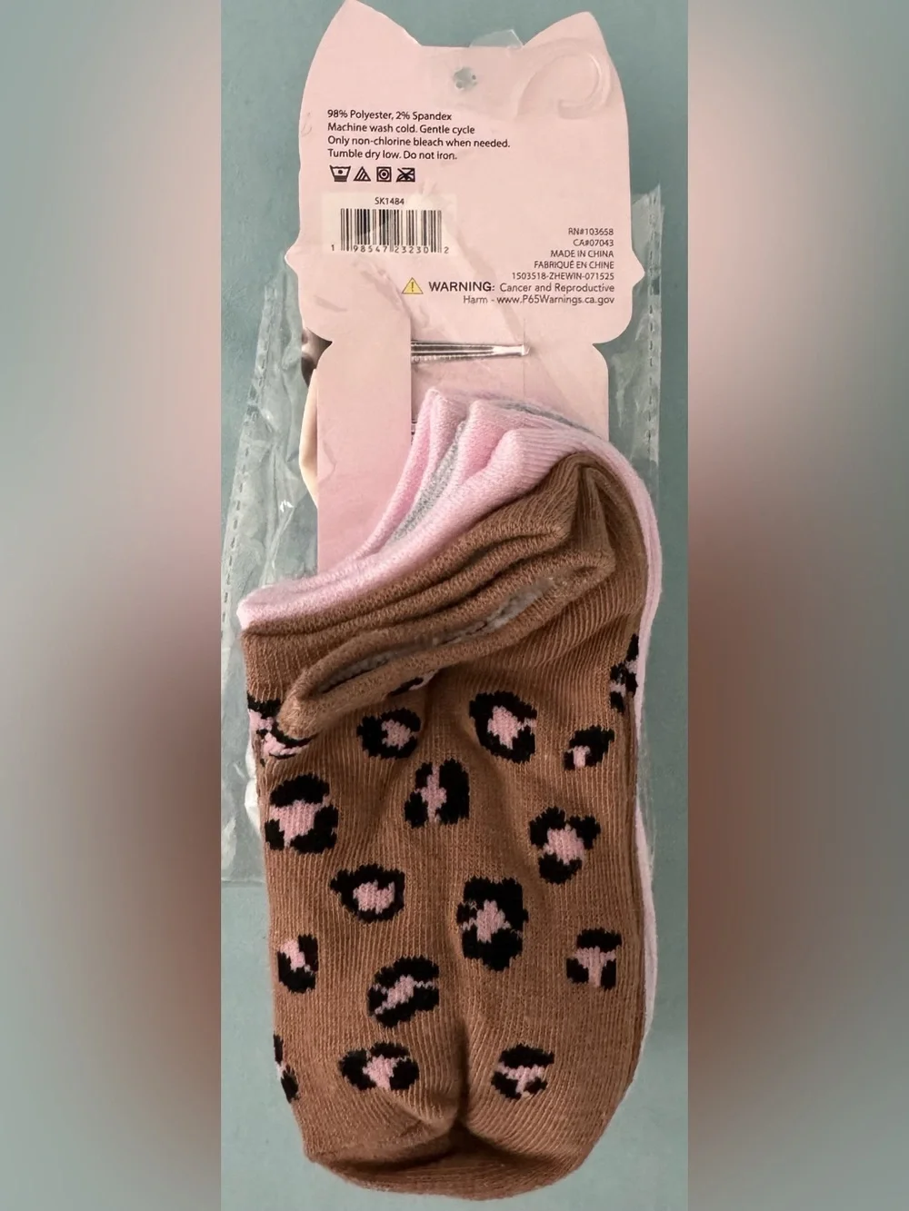 Girls Pink Leopard Bow 10 Pairs Socks and 2 Hair Clips